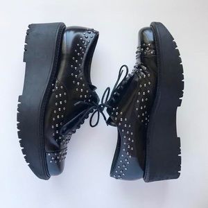 Studded Leather Platform Oxfords